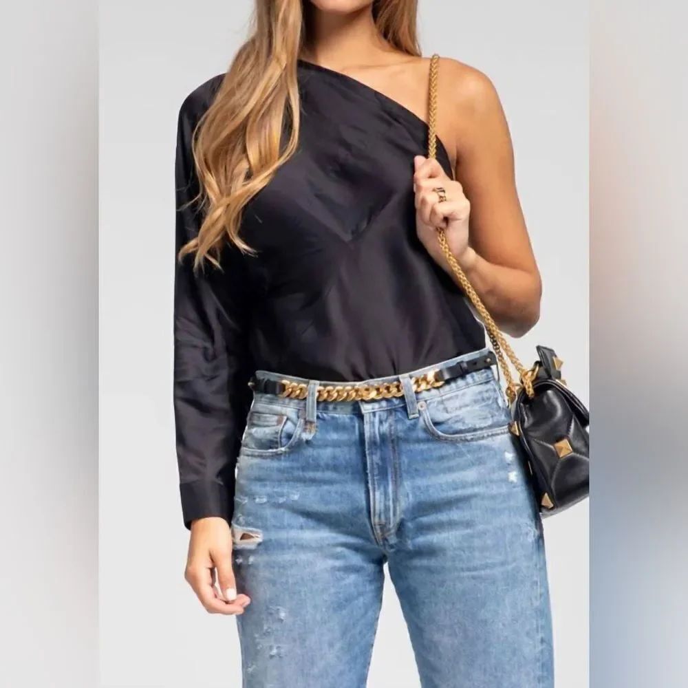 RTA NWT Josalyn One-shoulder Long Sleeve Blouse In Black Japanese Fabric…